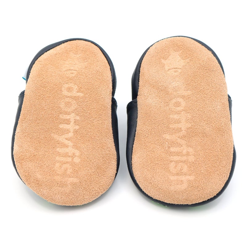 Dotty Fish Soft Sole Leather Infant Shoes Boys pre-Walkers. Navy with Fire Engine. 18-24 Months - Image 5